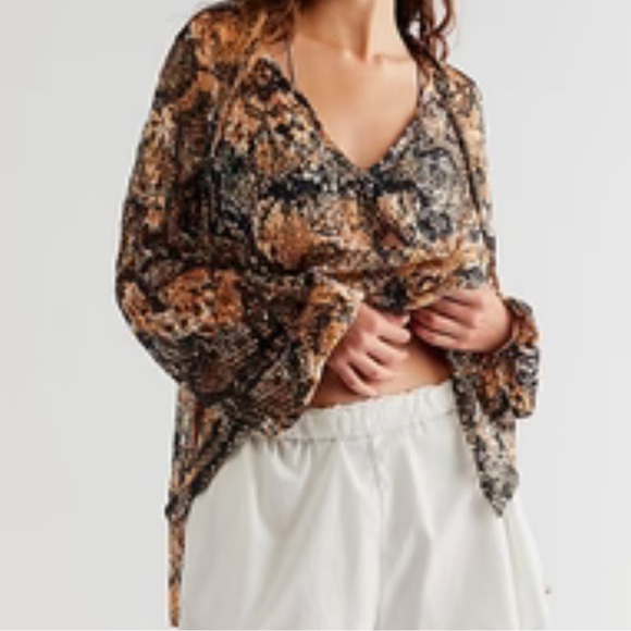 (5 for $75) NWT FREE PEOPLE about for the night oversized top in snake combo - Picture 2 of 13